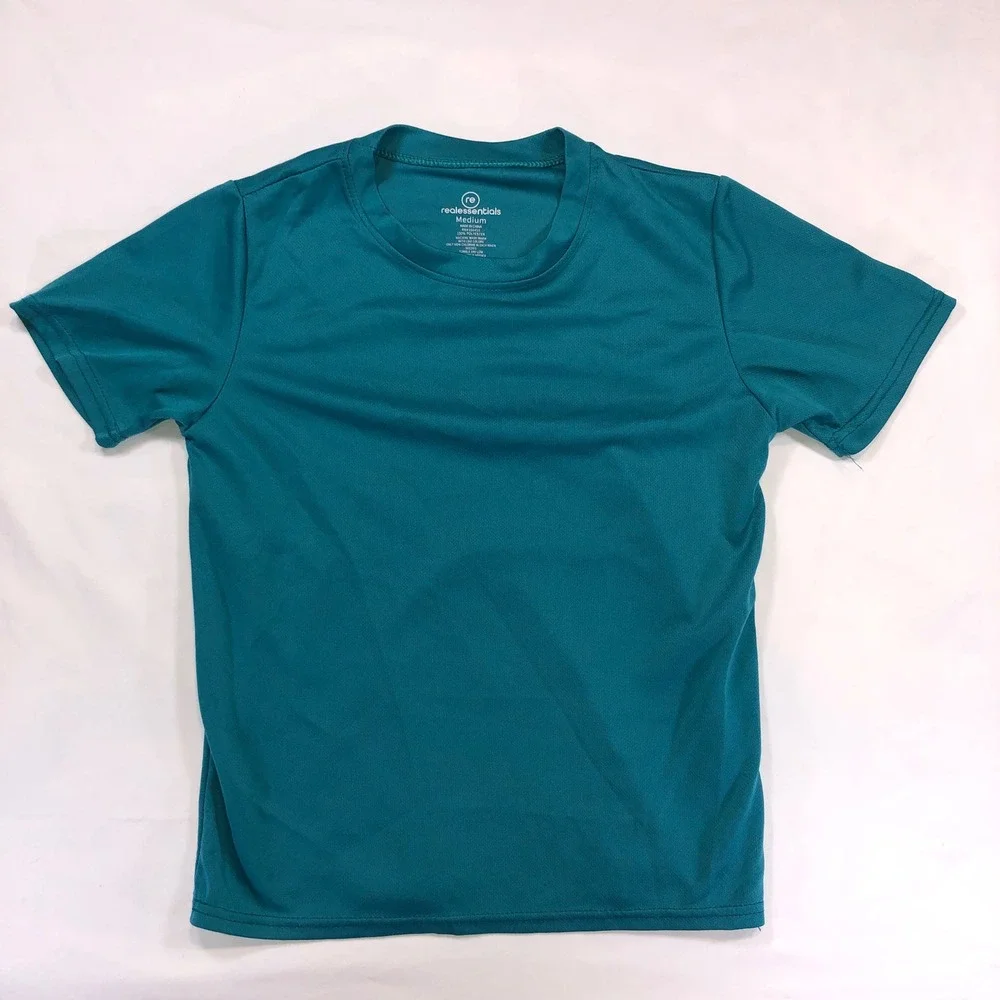 Real Essentials kids Activewear T-Shirt Set 4 Pack Medium Black Green Teal White